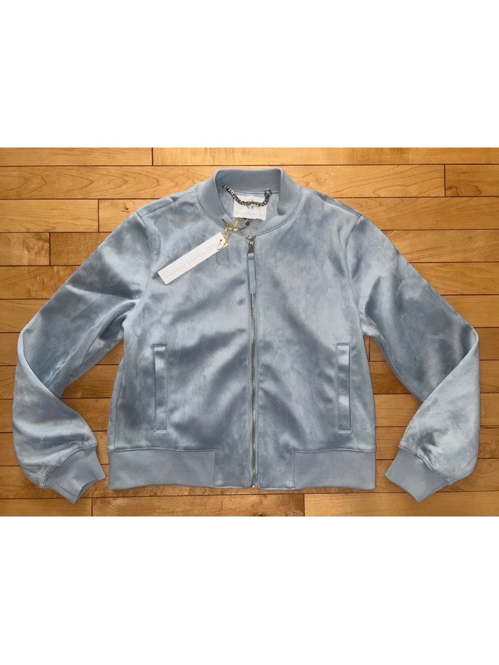 NEW! HOUSE OF HARLOW 1960 Faux Suede Zip-Up Jacket Soft Blue Size S